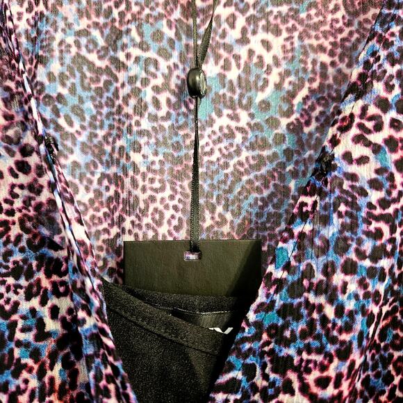 DKNY Tie-Waist Top Ivory Regal Purple Multi Leopard Print Blouse Size Small NWT - Picture 5 of 9